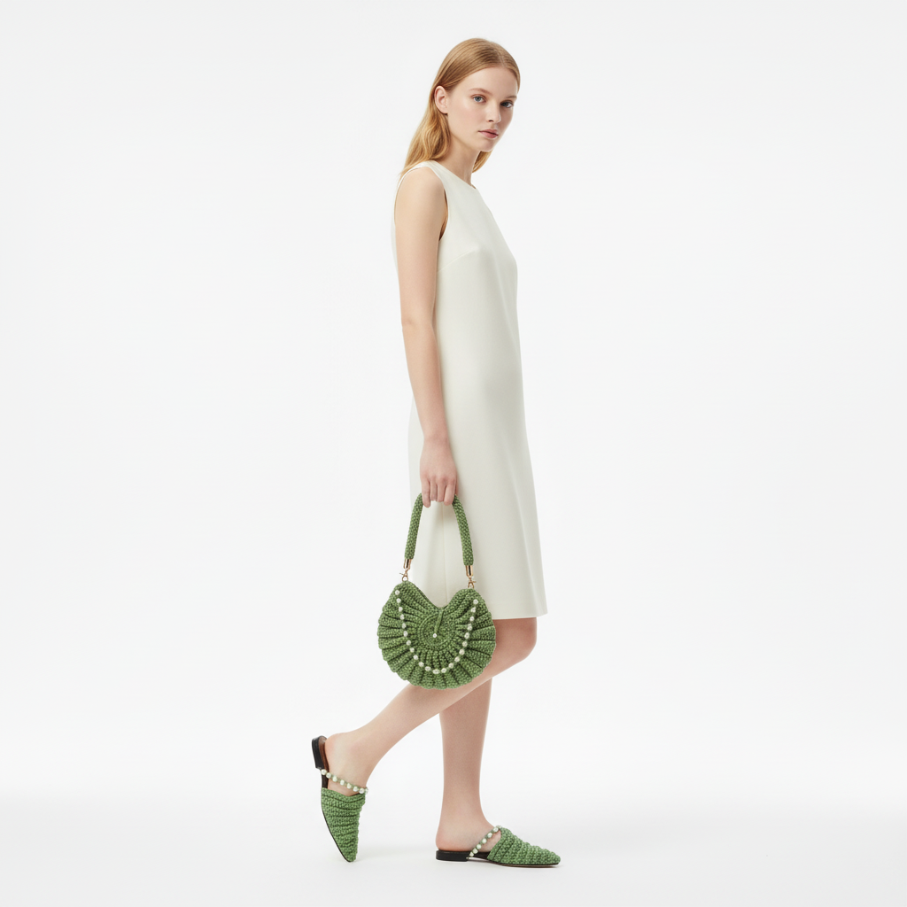 Handmade Green Crochet Bag & Shoes Set