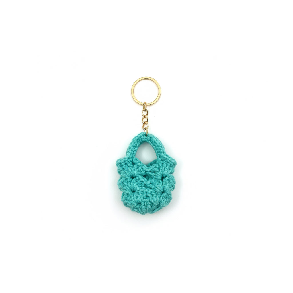 El Örgüsü Mini Çanta Anahtarlık | Turkuaz Yumuşak Dokulu Tasarım