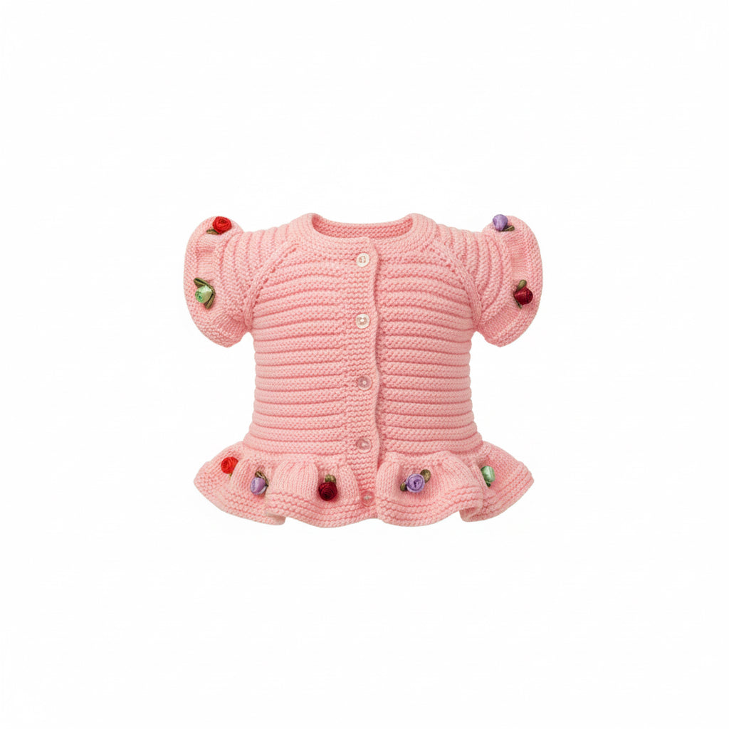 Handmade Floral Knit Cardigan - Rose Garden