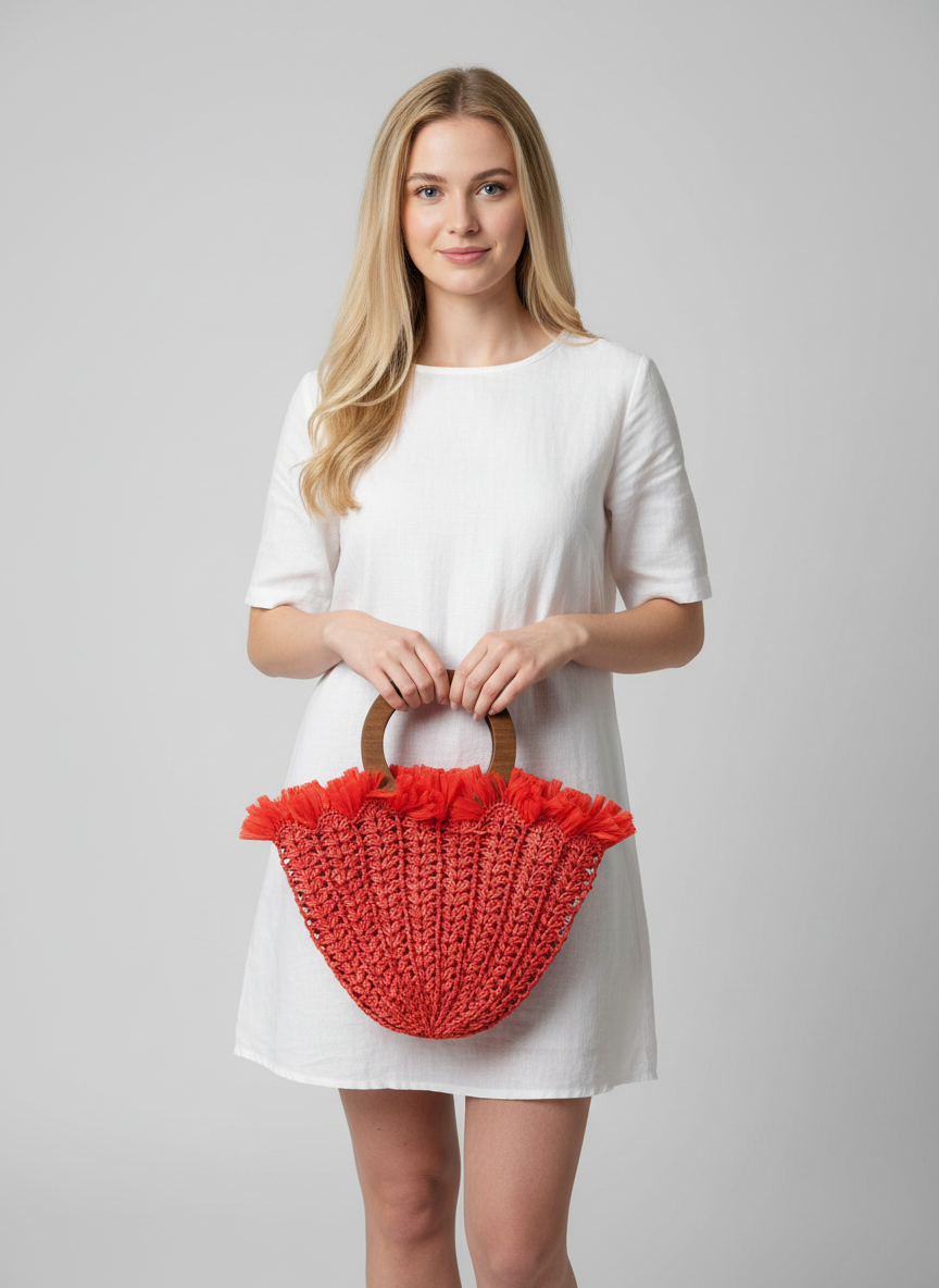 Handcrafted Textured Crochet Bag – Red