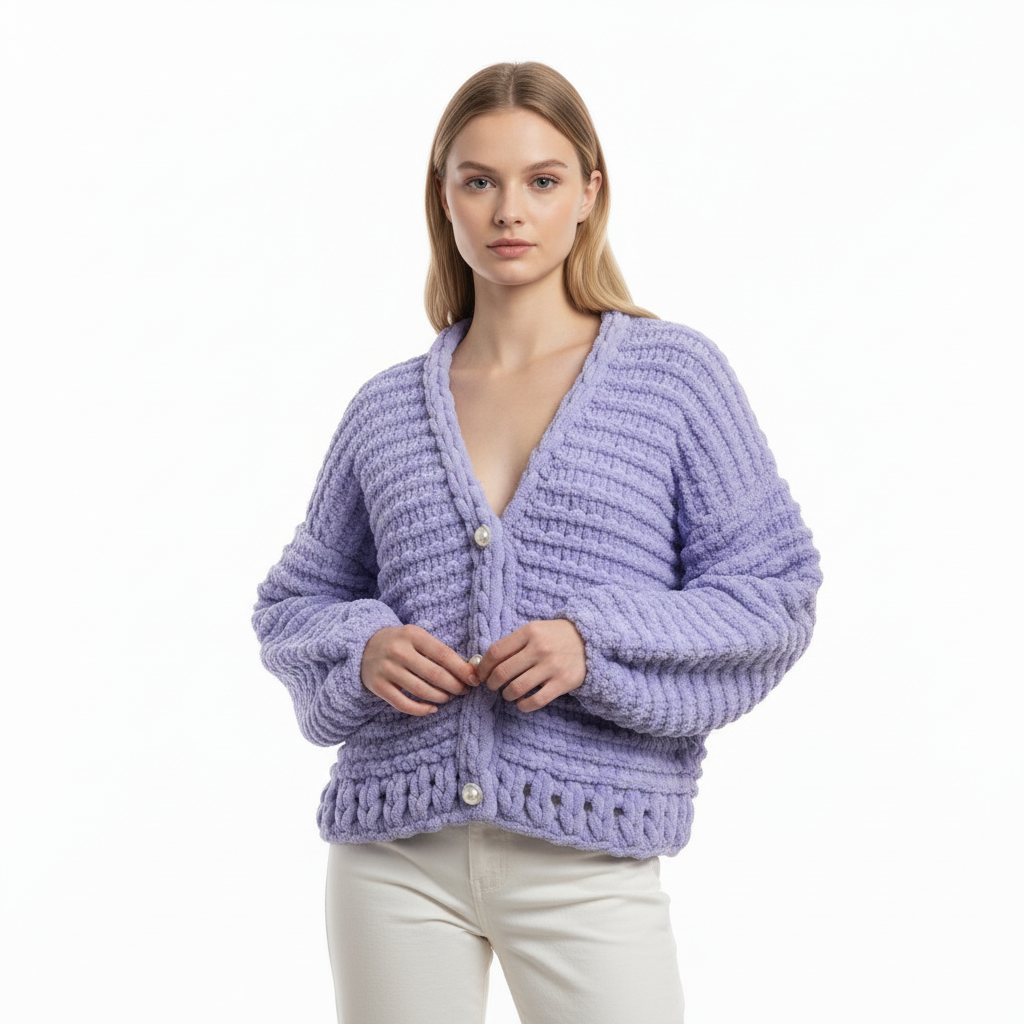 Lilac Handmade Puffy Knit Cardigan