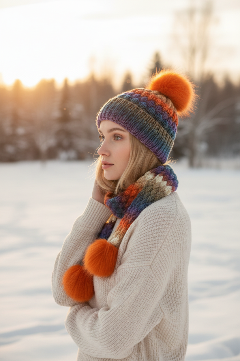 Handmade Colorful Crochet Hat and Scarf Set
