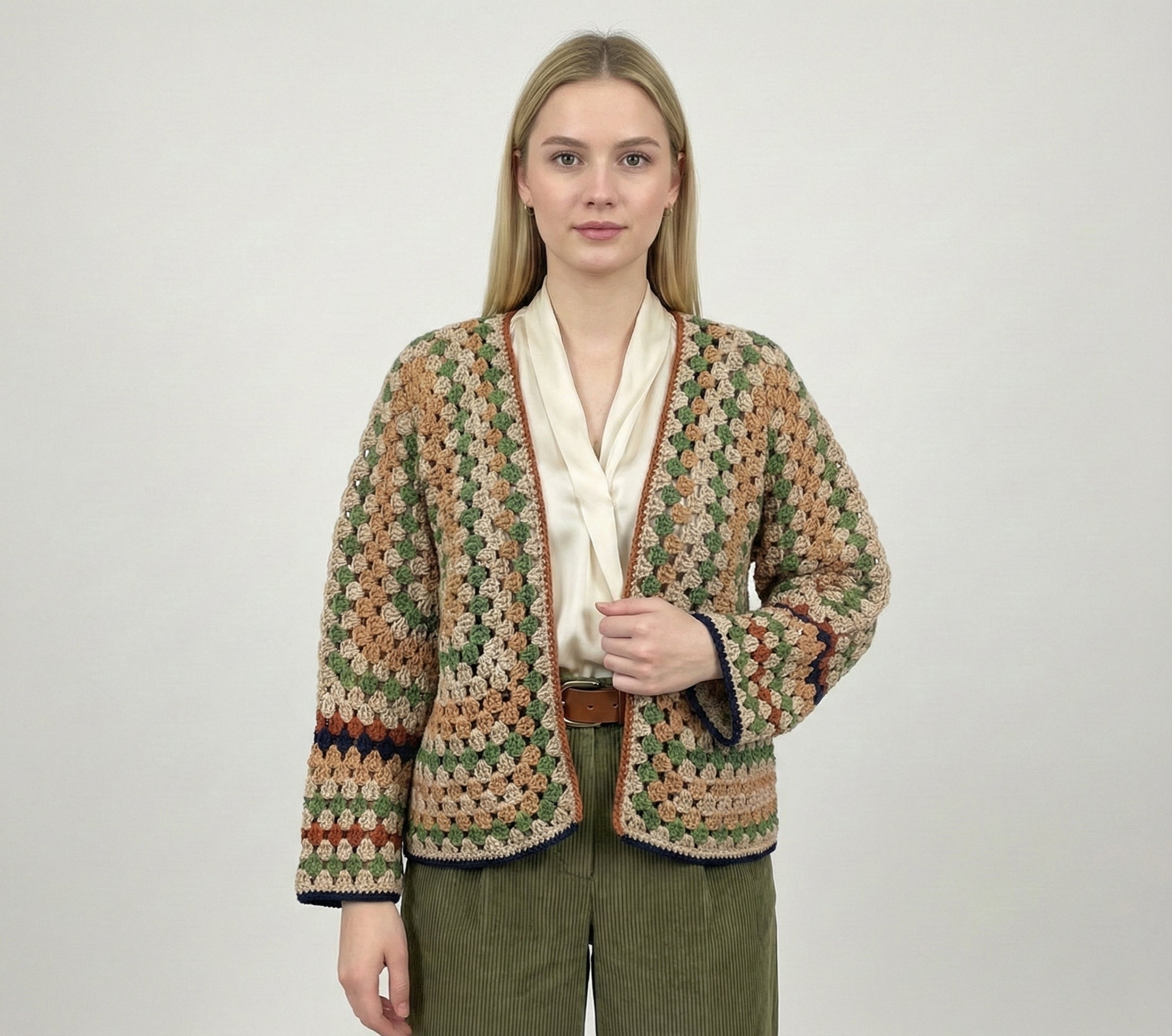 Handmade Retro Granny Cardigan – Earthy Natural Tones