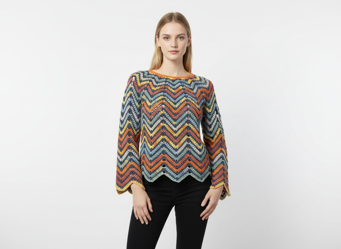 Handmade Zigzag Crochet Sweater – Retro Boho Style