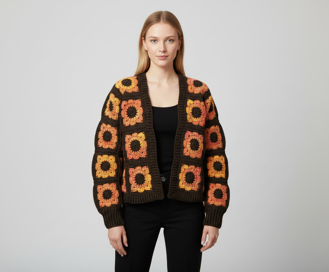 Handmade Retro Flower Crochet Cardigan