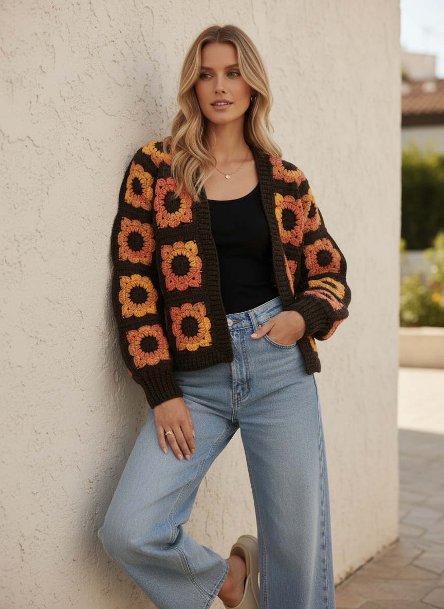 Handmade Retro Flower Crochet Cardigan