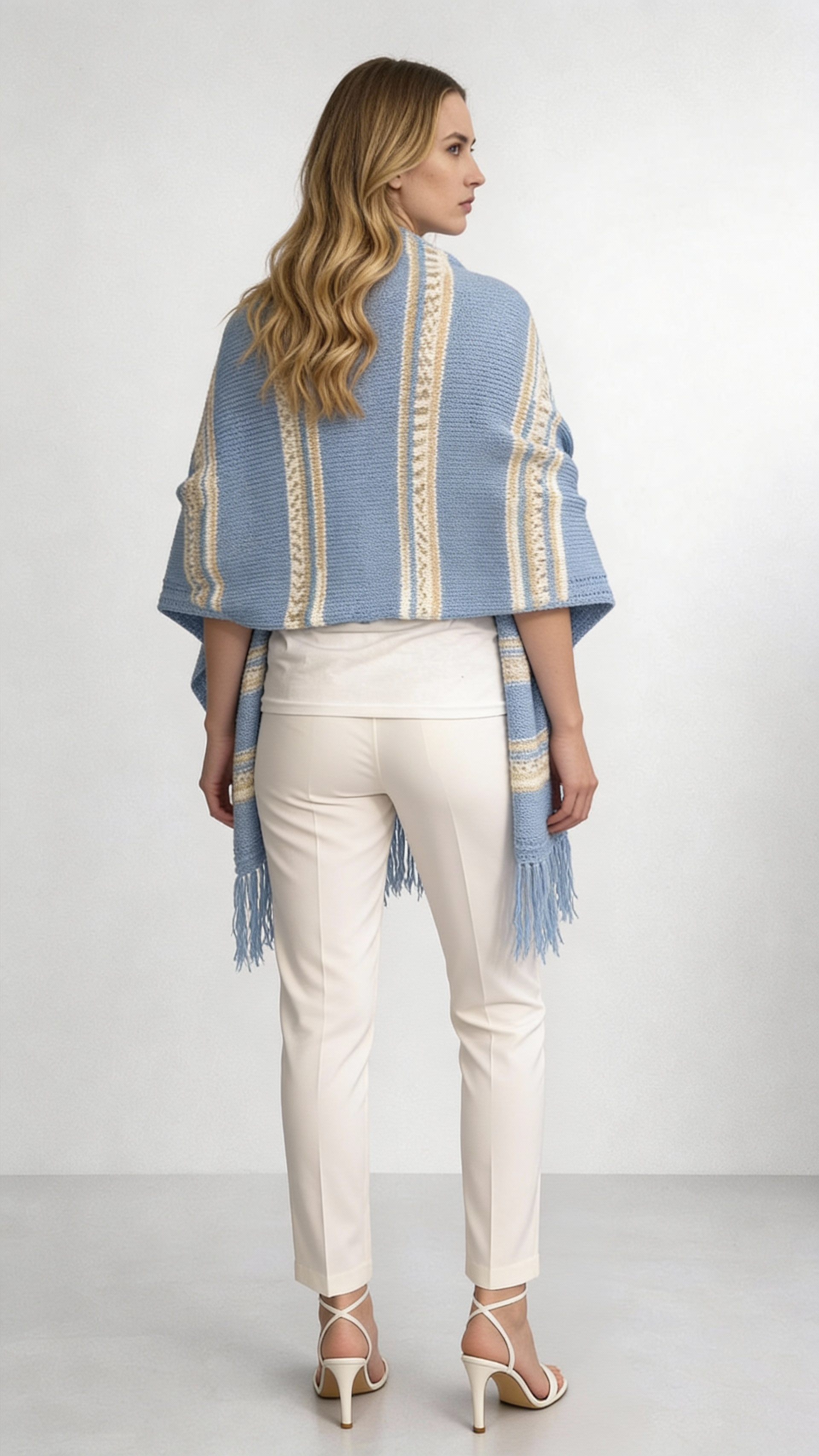 Handmade Blue Striped Knit Shawl