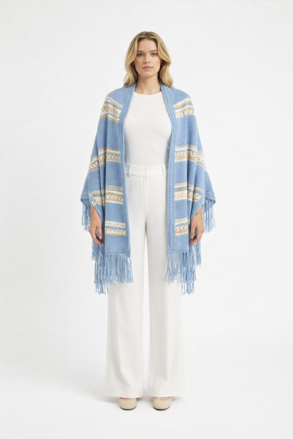 Handmade Blue Striped Knit Shawl