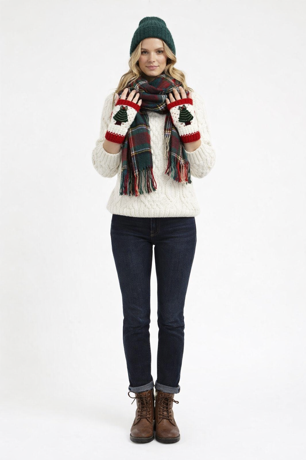 El Örgüsü Çam Ağaçlı Parmaksız Eldiven