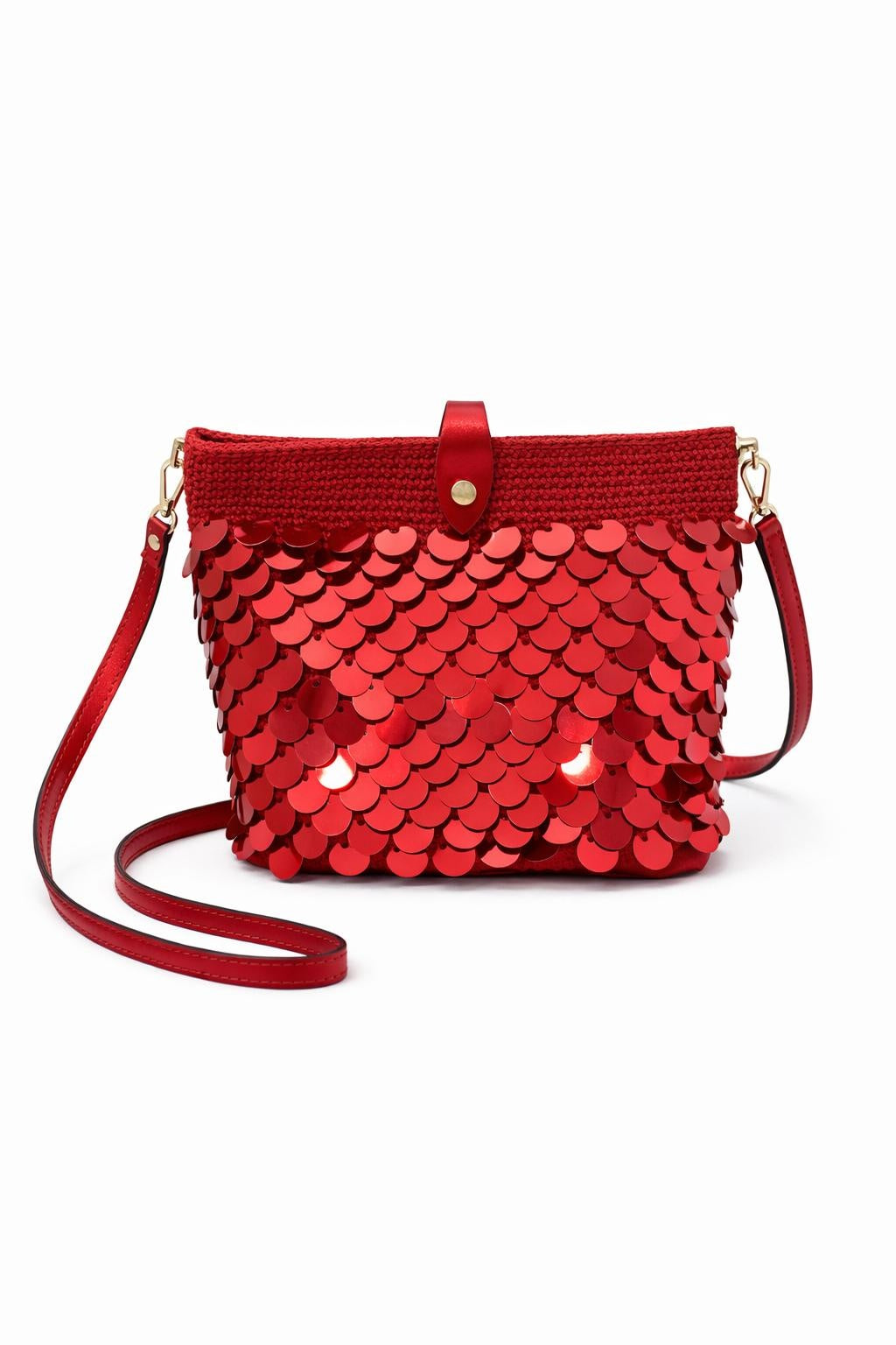 El Yapımı Kırmızı Payetli Orta Boy Çanta