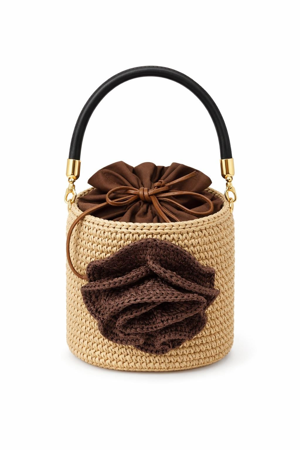 El Yapımı Küçük Boy Örgü Büzgülü Ağız ve Çiçek Detaylı Çanta