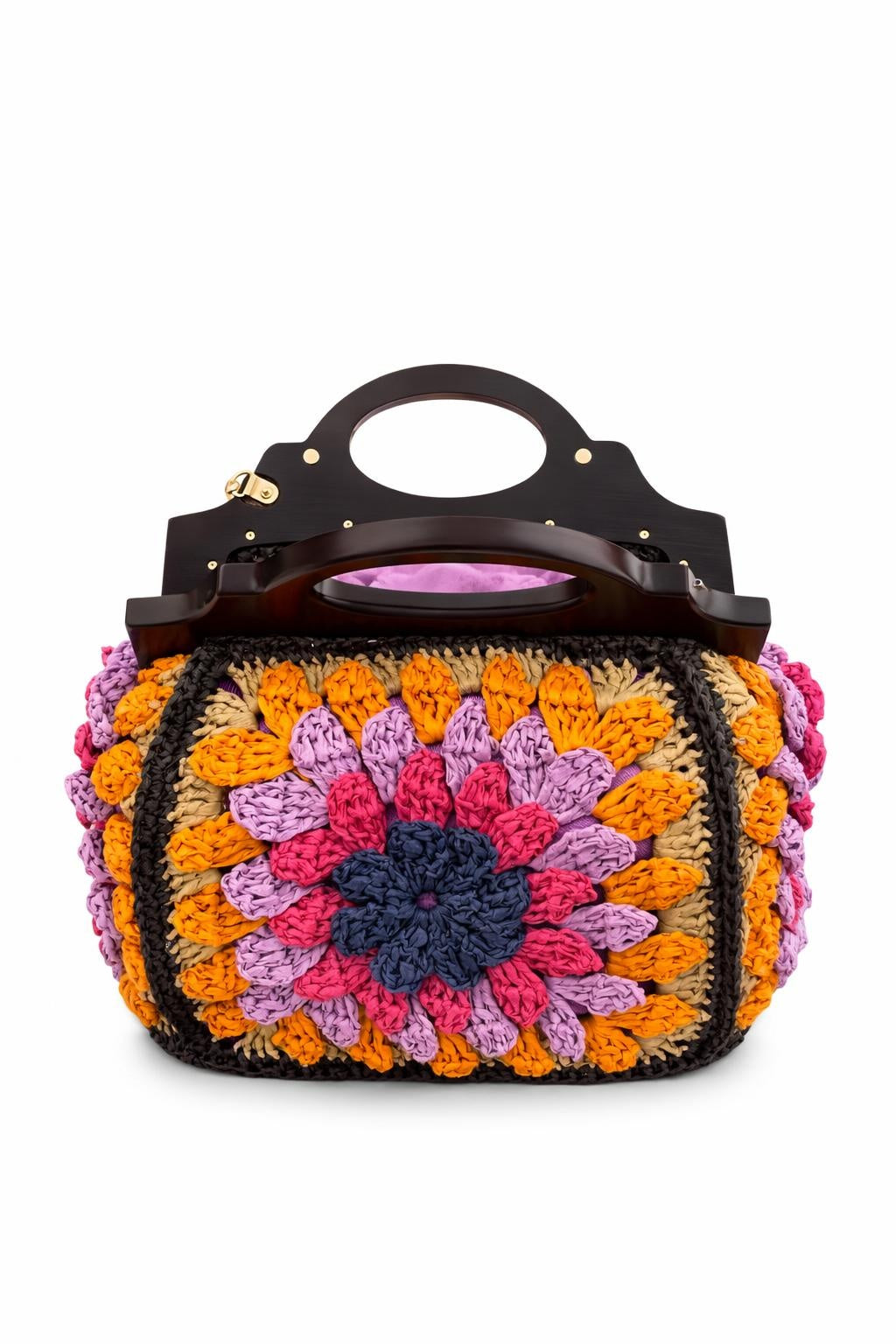 El Yapımı Renkli Çiçek Motifli Örgü Çanta