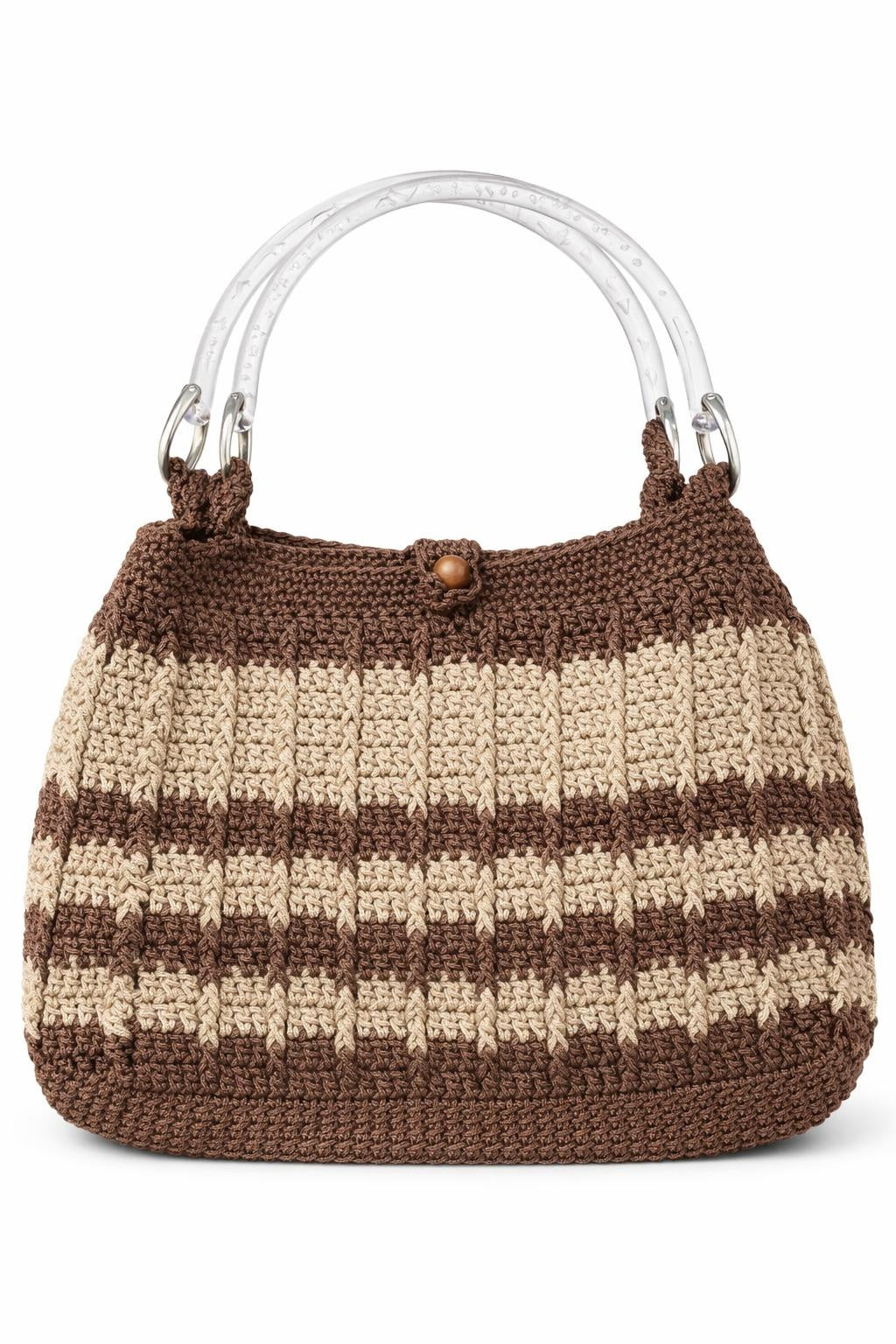 Hand Knitted Striped Bag with Transparent Handle