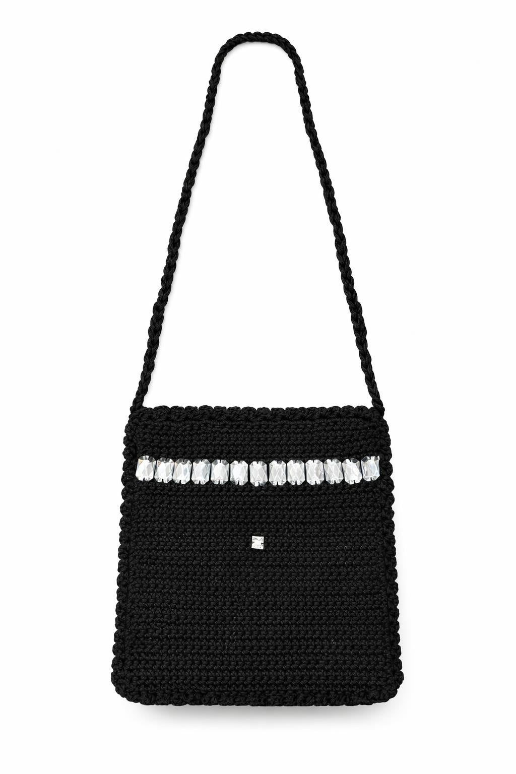 Hand Knitted Mini Crossbody Bag with Crystal Detail