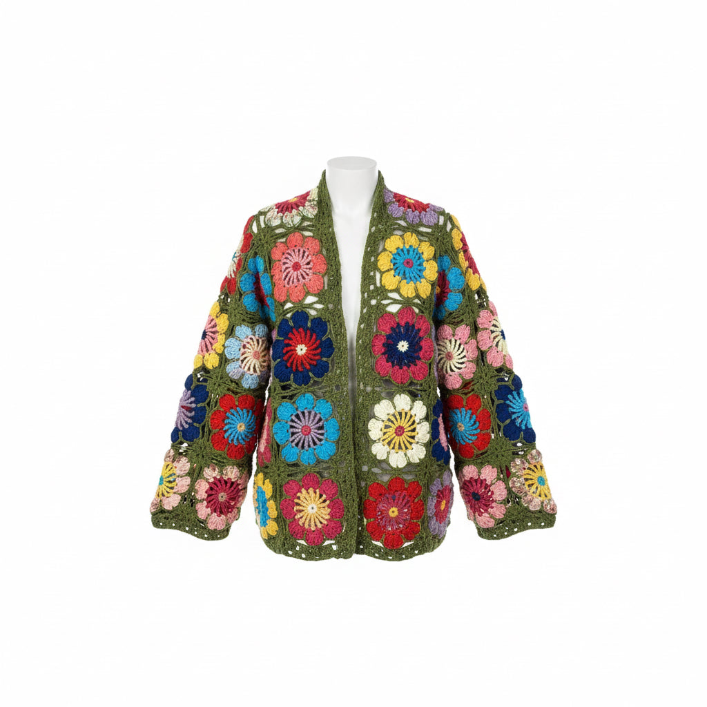 Handmade Crochet Floral Patchwork Cardigan