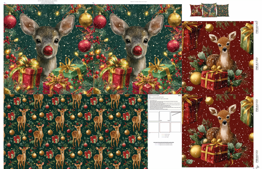 Christmas Deer Pillow Panel Fabric | Cut and Sew