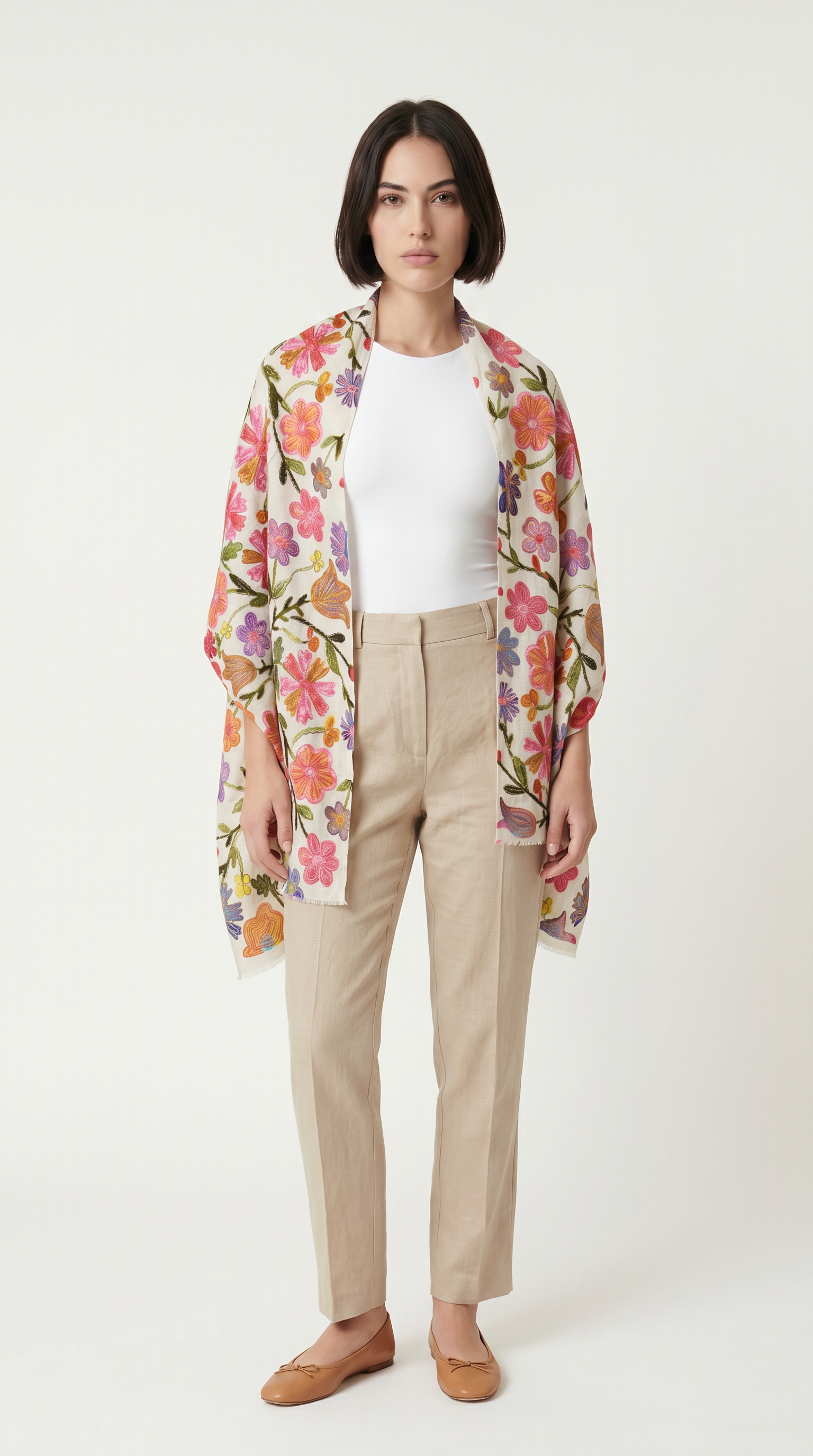 Çiçek Desenli İpek Şal