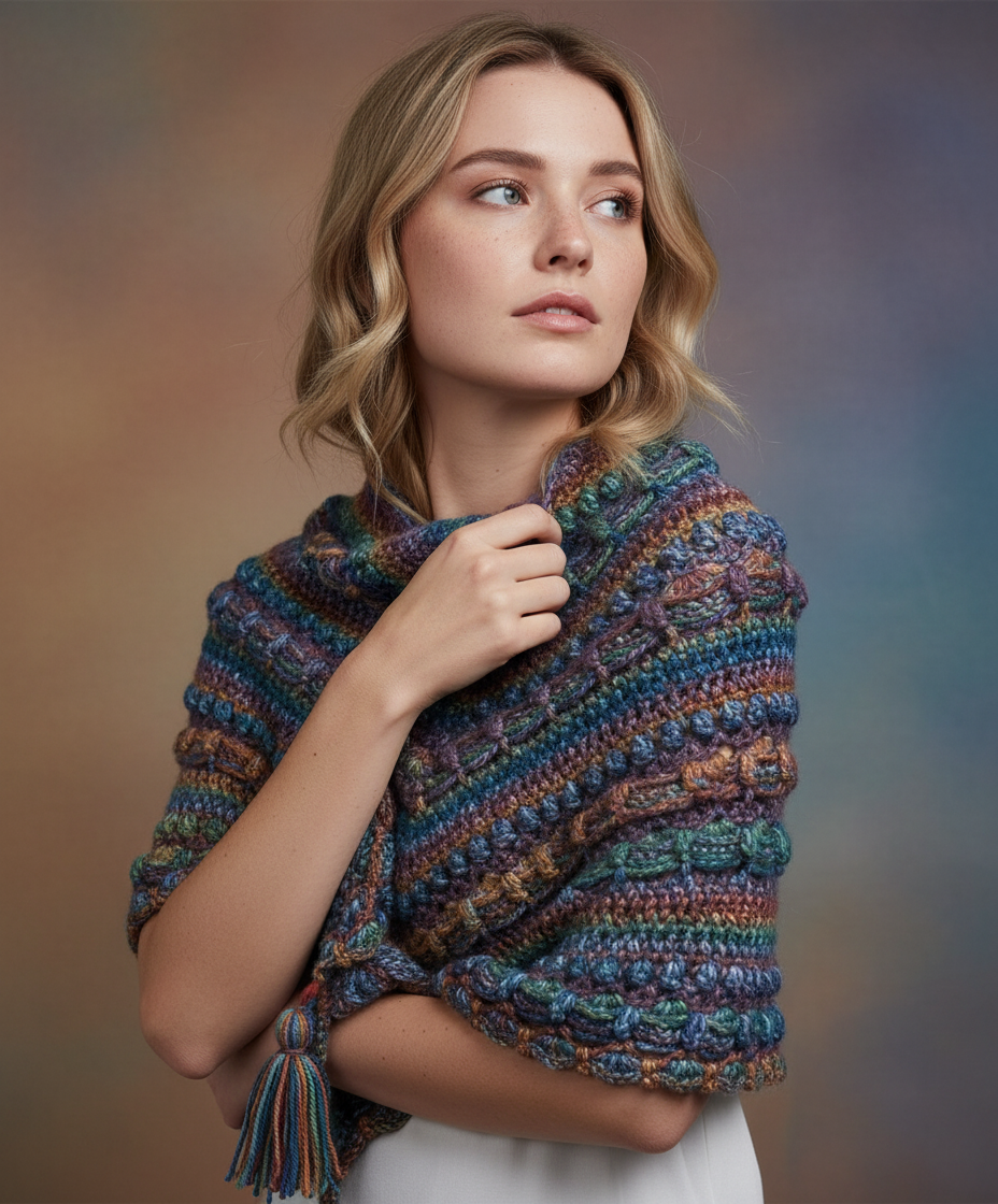 Hand Knitted Textured Shawl – Artistic Pattern & Soft Drape